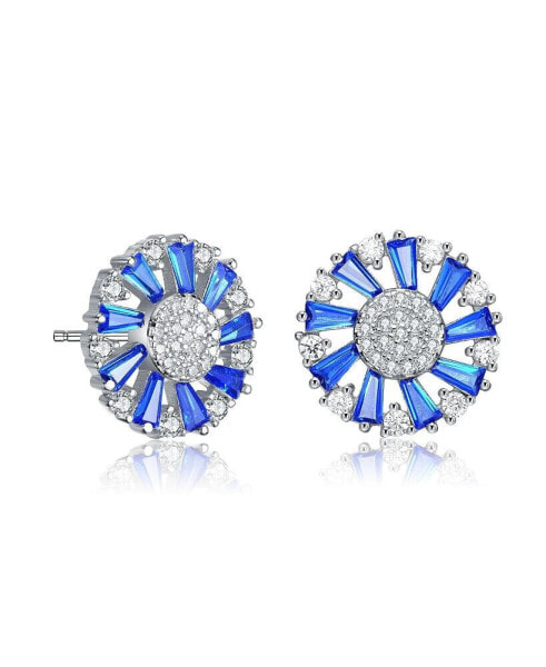 Sterling Silver White Gold Plated Clear Round Cubic Zirconia Stud Earrings