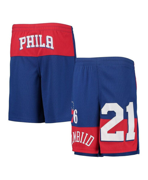 Big Boys and Girls Joel Embiid Royal Philadelphia 76ers Pandemonium Name and Number Shorts