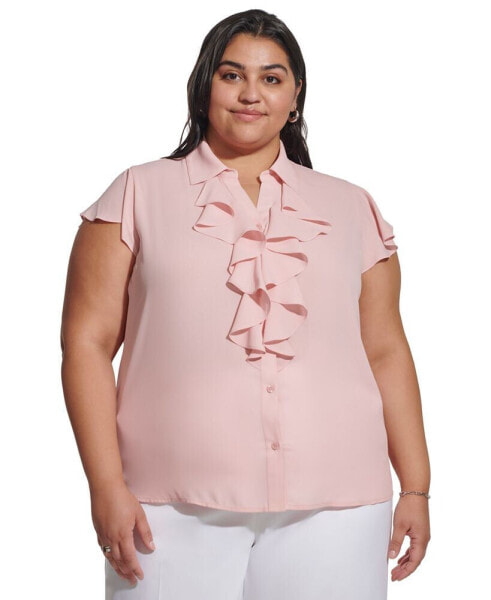 Plus Size Ruffle-Front Cap-Sleeve Top