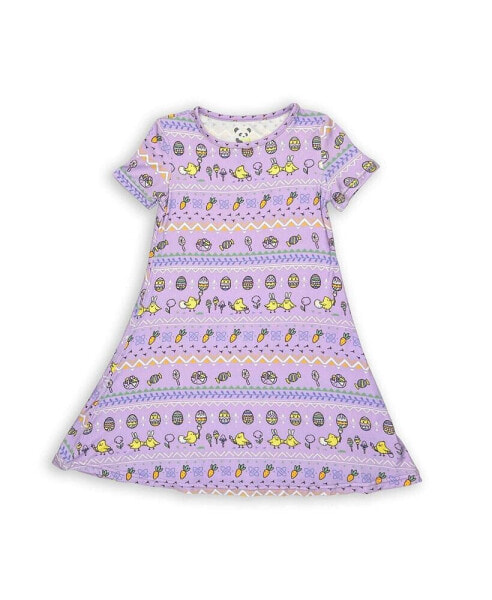 Платье для малышей Bellabu Bear с коротким рукавом на весенний праздник фиолетовое островное.