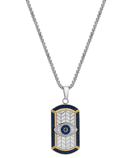 Multicolor Cubic Zirconia Evil Eye Dog Tag 24" Pendant Necklace in Sterling Silver and Black- & Gold-Tone Ion-Plate