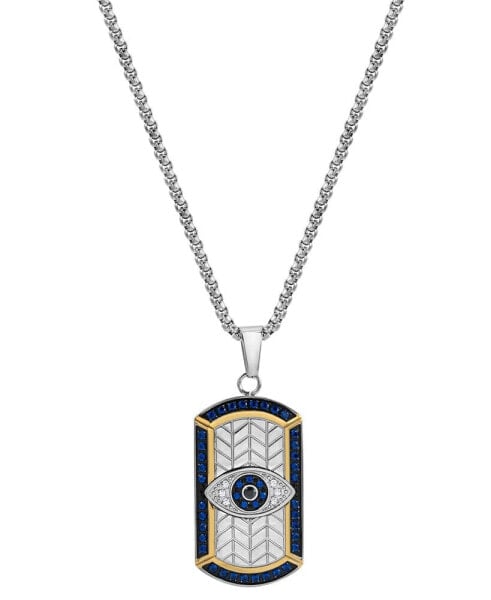 Multicolor Cubic Zirconia Evil Eye Dog Tag 24" Pendant Necklace in Sterling Silver and Black- & Gold-Tone Ion-Plate