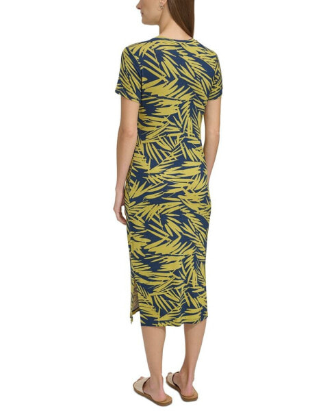 Women's Leaf-Print Midi T-Shirt Dress