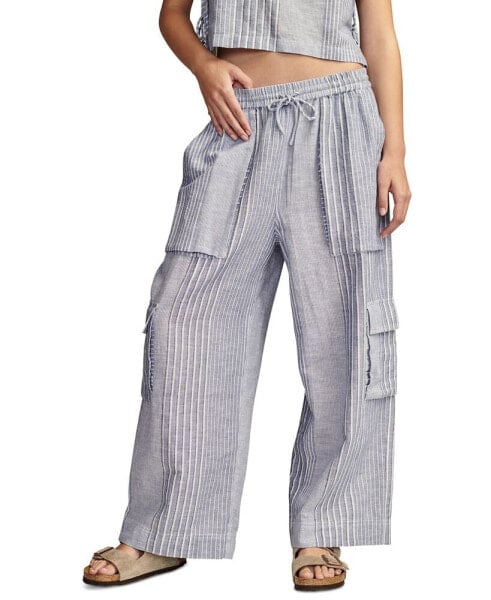 Women's Drawstring Linen-Blend Cargo Pants