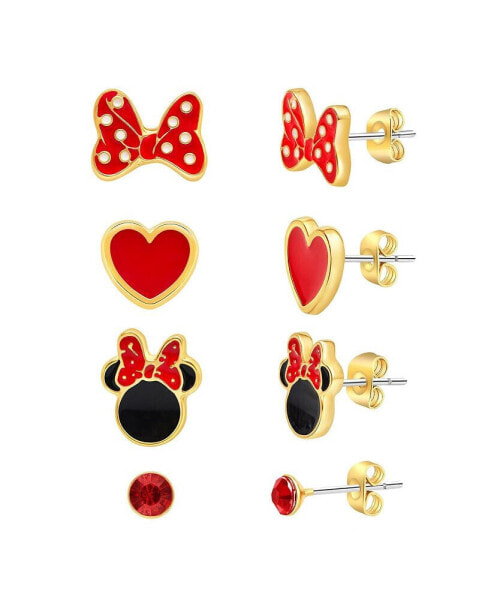 Minnie Mouse Classic Fashion Stud Earring - Classic Minnie, Red/Gold - 4 pairs