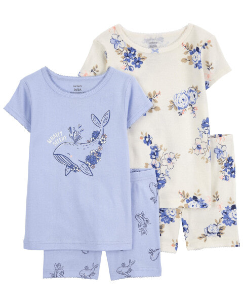 Toddler 4-Piece Floral & Whale-Print Pajamas Sets 4T