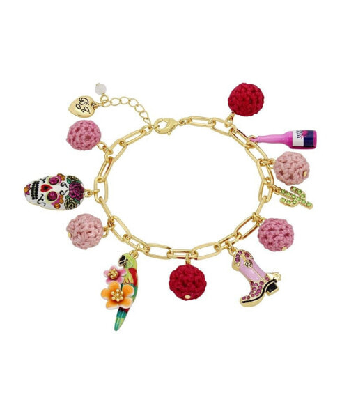 Faux Stone Sugar Skull Charm Bracelet