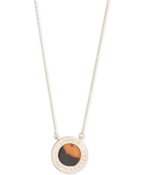 Lauren Ralph Lauren gold-Tone Tortoise-Look Logo Coin Pendant Necklace, 16" + 3" extender