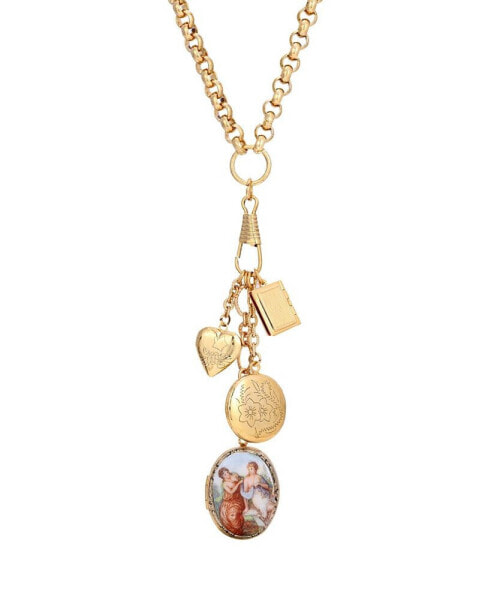 Glass Cameo Lockets Charm Necklace