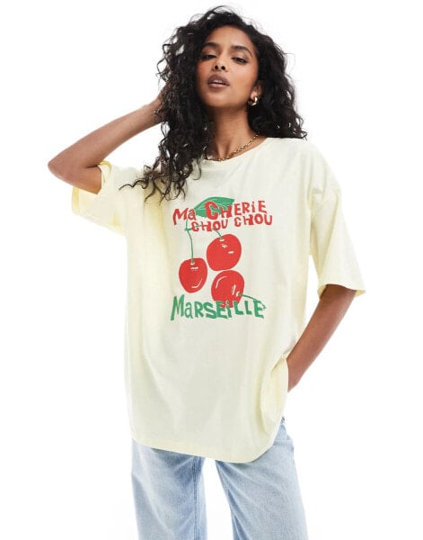 ASOS DESIGN oversized t-shirt with berry graphic in lemon