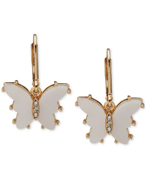 Gold-Tone Pavé & Stone Butterfly Drop Earrings