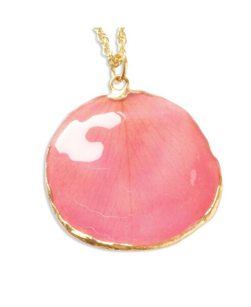 24K Gold-trim Lacquer Dipped Pink Rose Petal Gold-tone Necklace