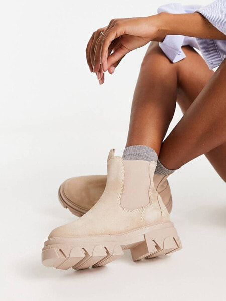 ALDO Bigtrek chunky flat ankle boots in beige leather 