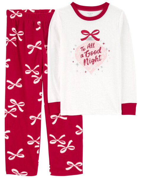 Kid 2-Piece Christmas Bow Cotton & Fleece Pajamas 7