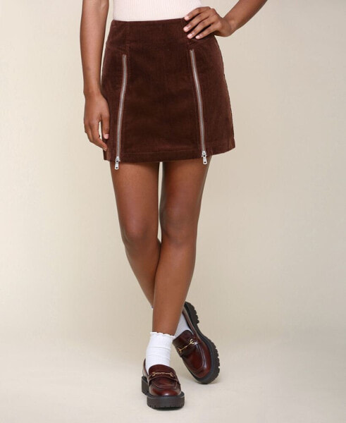 Women's Corduroy Zip-Detail Mini Skirt