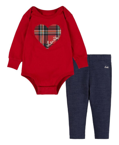 Пижама Levi's Baby Girls Plaid Bodysuit & Leggings.