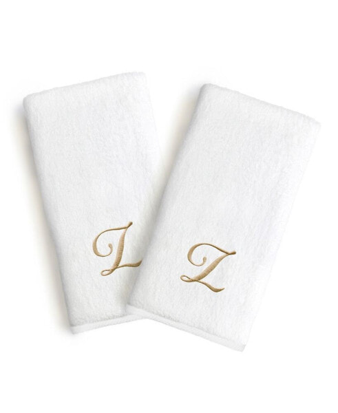 Bookman Gold Font Monogrammed Luxury 100% Turkish Cotton Novelty 2-Piece Hand Towels, 16" x 30"