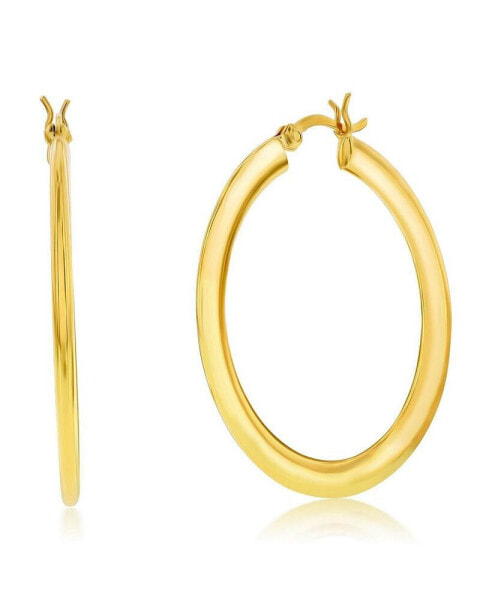 Sterling Silver or Gold Plated over Sterling Silver 40mm Polished Flat Hoop Earrings