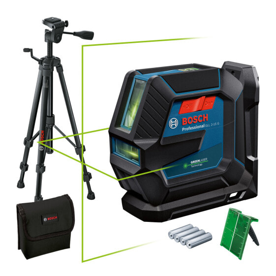 Bosch Linienlaser GLL 2-15 G mit Baustativ BT 150 in Schutztasche