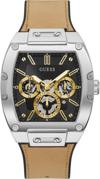 Guess Herren Uhr Edelstahl Farbe silber Amband Leder/silikon GW0202G3