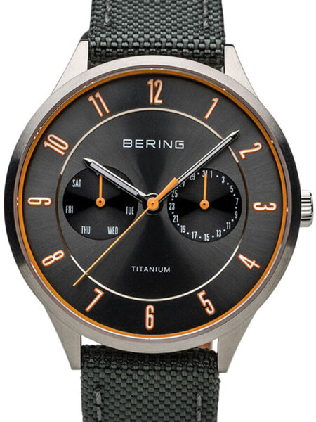 Мужские наручные часы с черным текстильным ремешком Bering 11539-879 titanium mens 39mm 5ATM