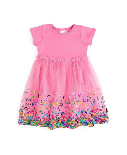 Toddler Girls Raspberry Confetti Short Sleeve Tutu Dress