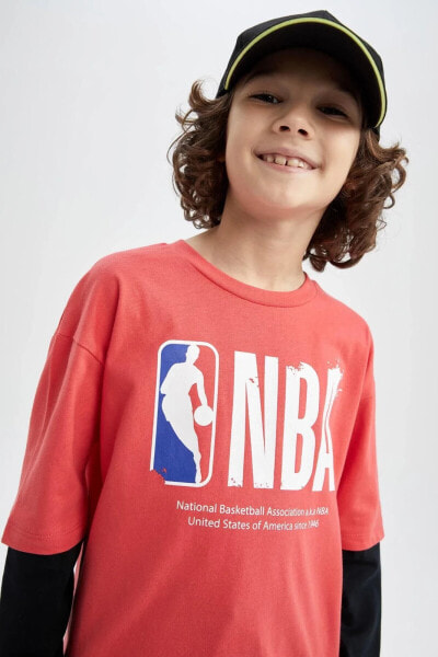 Футболка для малышей defacto Футболка Defacto Fit Penye NBA Лицензия Oversize Fit с длинными рукавами и велосипедным воротником