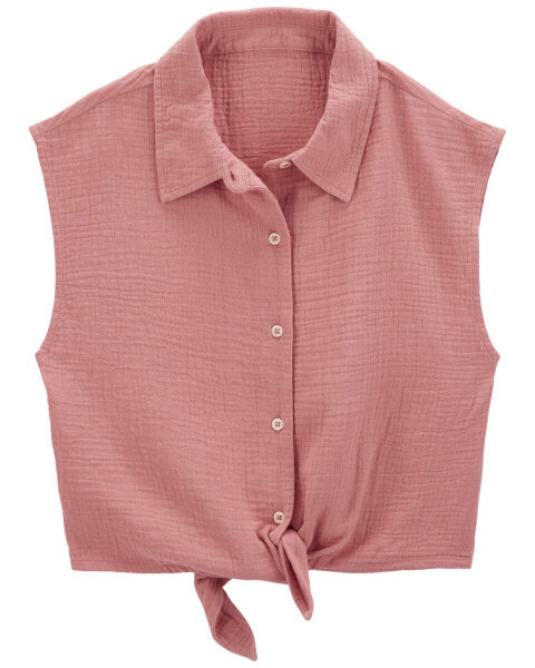 Kid Button-Up Tie-Front Gauze Top 10