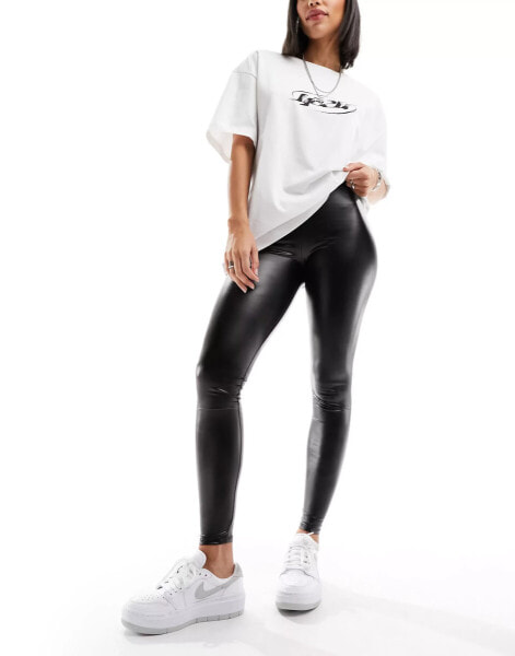 COLLUSION coated legging in black