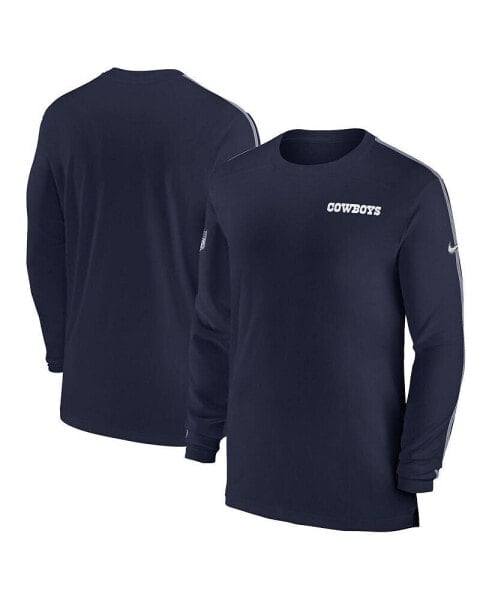 Men's Navy Dallas Cowboys Sideline Coach UV Performance Long Sleeve T-Shirt