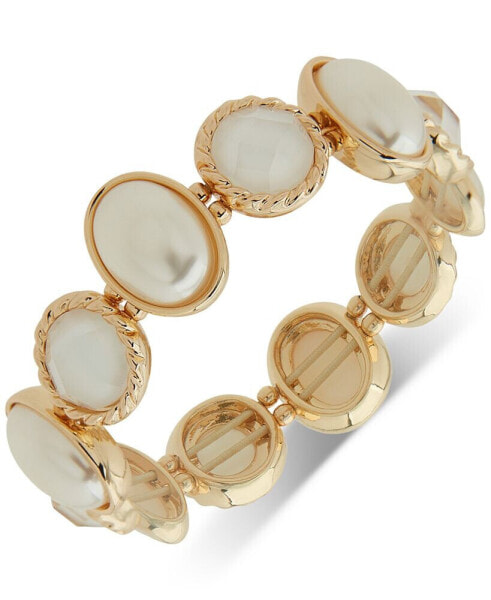 Gold-Tone White Stone & Mother-of-Pearl Stretch Bracelet