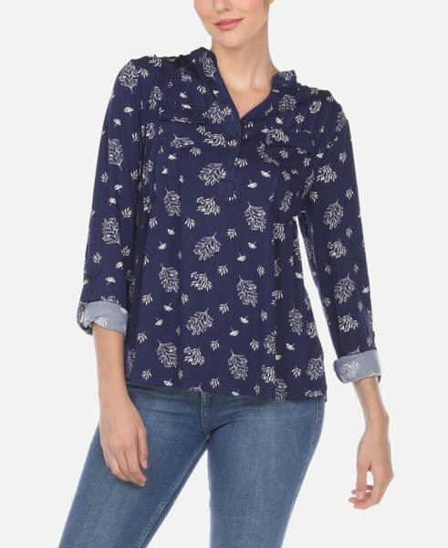 Women's Pleated Leaf Print Blouse