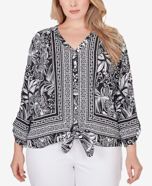Plus Size Woodblock Woven Top