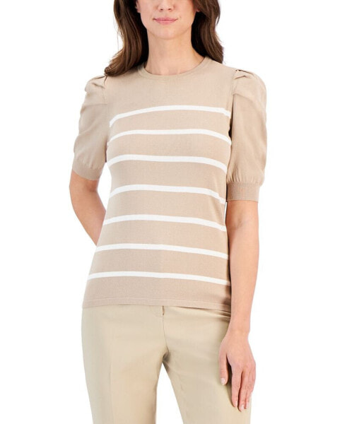 Women's Striped Puff-Sleeve Sweater