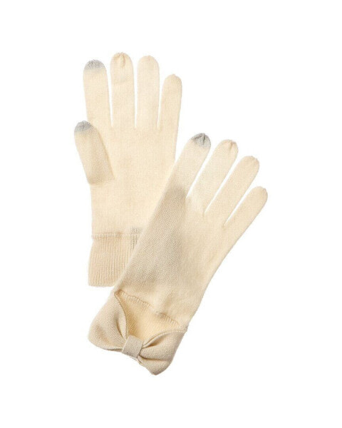 Forte Cashmere Bow Cashmere Gloves Women's White