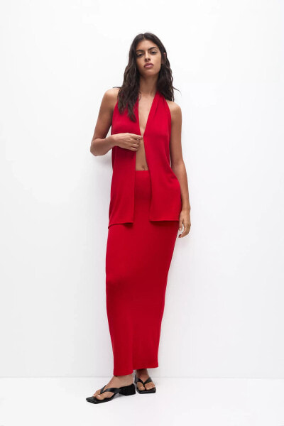 Pull&Bear knitted maxi skirt co-ord in red