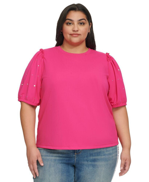 Women's Plus Size Embellished Puff Sleeve Top, First@Macy’s