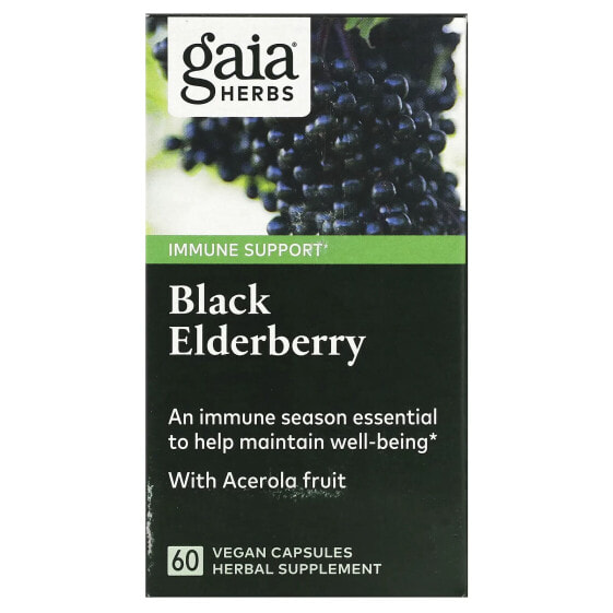 Gaia Herbs, черная бузина с фруктами ацеролы, 60 веганских капсул