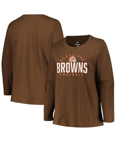 Women's Brown Cleveland Browns Plus Size Foiled Play Long Sleeve T-shirt