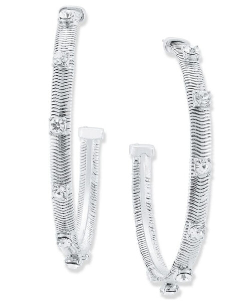 Large Pavé Studded Snake Chain C-Hoop Earrings, 2.15", Created for Macy's