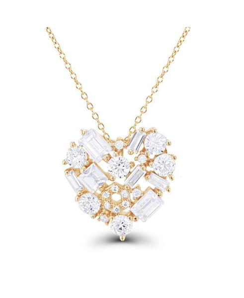 Cubic Zirconia Scattered Cluster Heart 18" Pendant Necklace in Sterling Silver (Also in 14k Gold Over Silver or14k Rose Gold Over Silver)