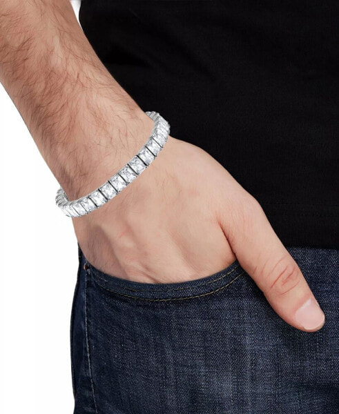 Men's Cubic Zirconia Baguette Tennis Bracelet in Stainless Steel