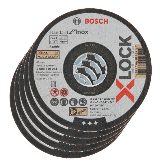 5x Bosch Trennscheibe X-LOCK ger. Standard for Inox WA60 T BF 115x1 mm 10er-Pack