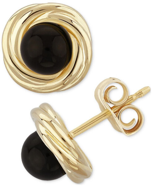 Onyx Love Knot Frame Stud Earrings in 14k Gold