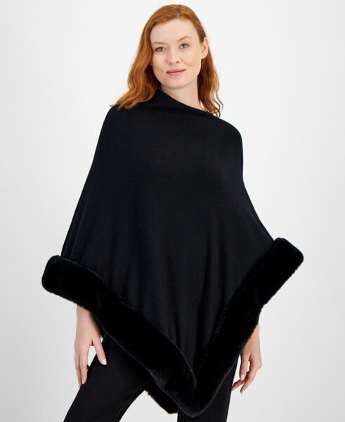 Women's Faux Fur Trim Poncho Cape