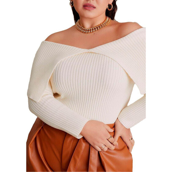 Plus Size Ribbed Off The Shoulder Sweater