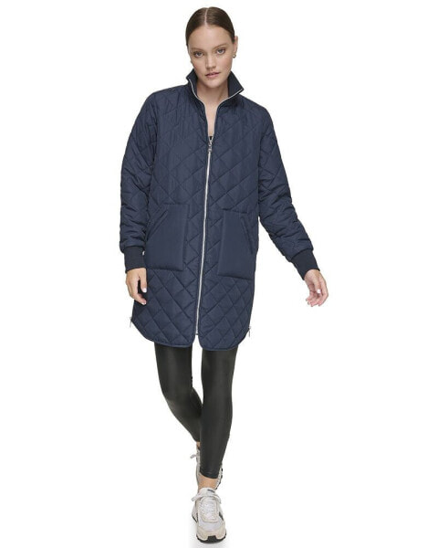 Women's Quilted Longline Jacket With Side Zippers