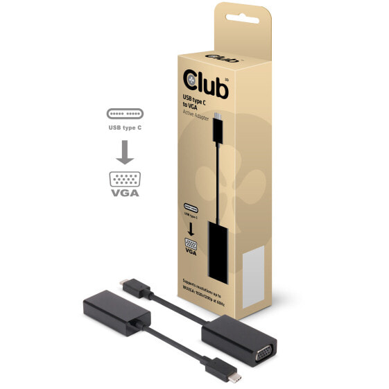 Club 3D USB 3.1 Type C to VGA Active Adapter - USB C - VGA - 0.15 m - Black