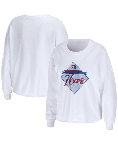 Women's White Philadelphia 76ers Cropped Long Sleeve T-shirt