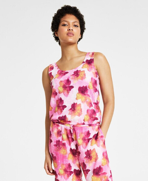 Women's Floral-Print Textured Tank Top, Created for Macy's